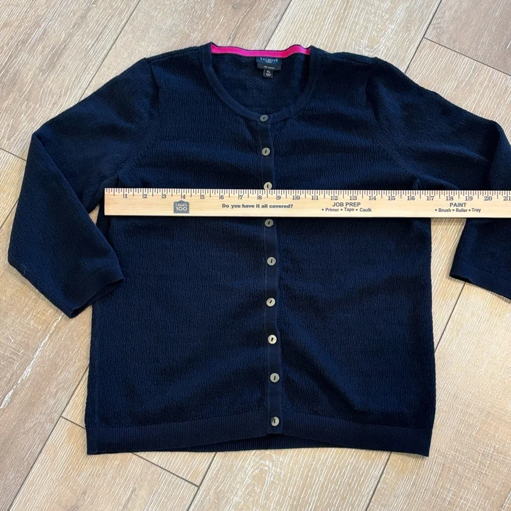 Talbots Petites Pima Cotton Cardigan – Navy with Pink Trim - Picture 3 of 6